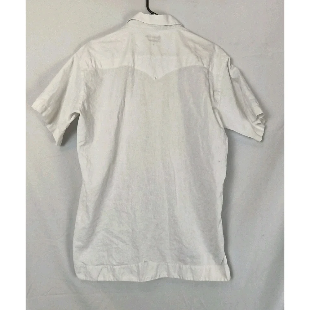 Texas Standard Tejas Guayabera Shirt SZ Large White Short Sleeve Linen Blend
